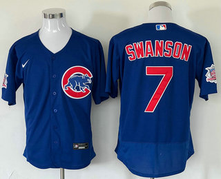 Men%27s Chicago Cubs #7 Dansby Swanson Blue Stitched MLB Flex Base Nike Jersey->chicago white sox->MLB Jersey